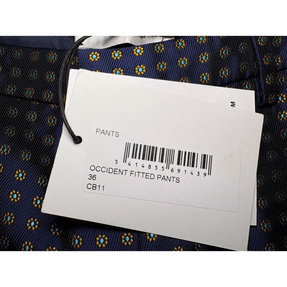 Essentiel Antwerp Occident Fitted Pants Navy Gold Jacquard Floral‎ US 4 36 NEW - Picture 4 of 9